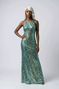 Silver Green Sequin Low Back Dress