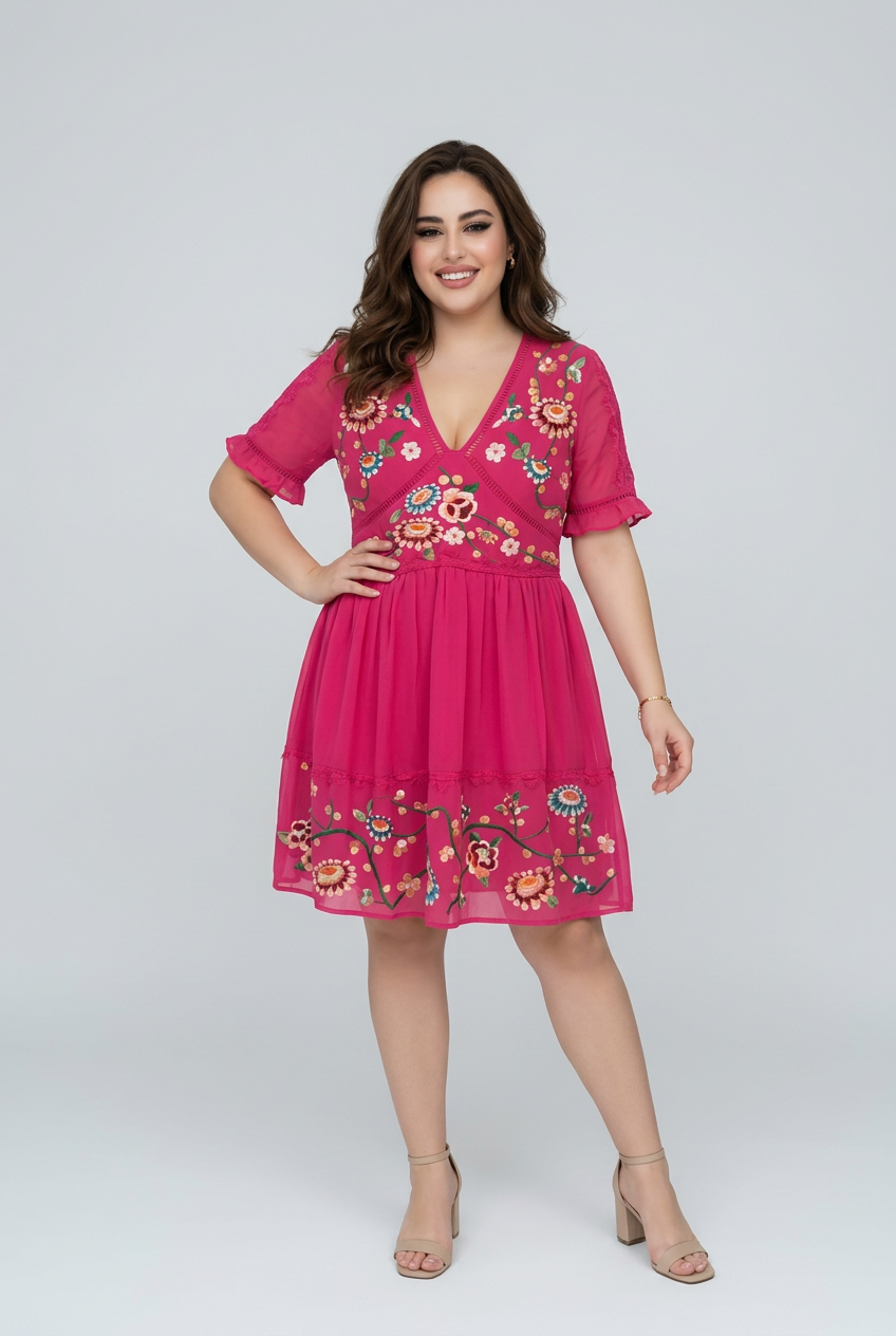 Embroidered Pink Cocktail Dress