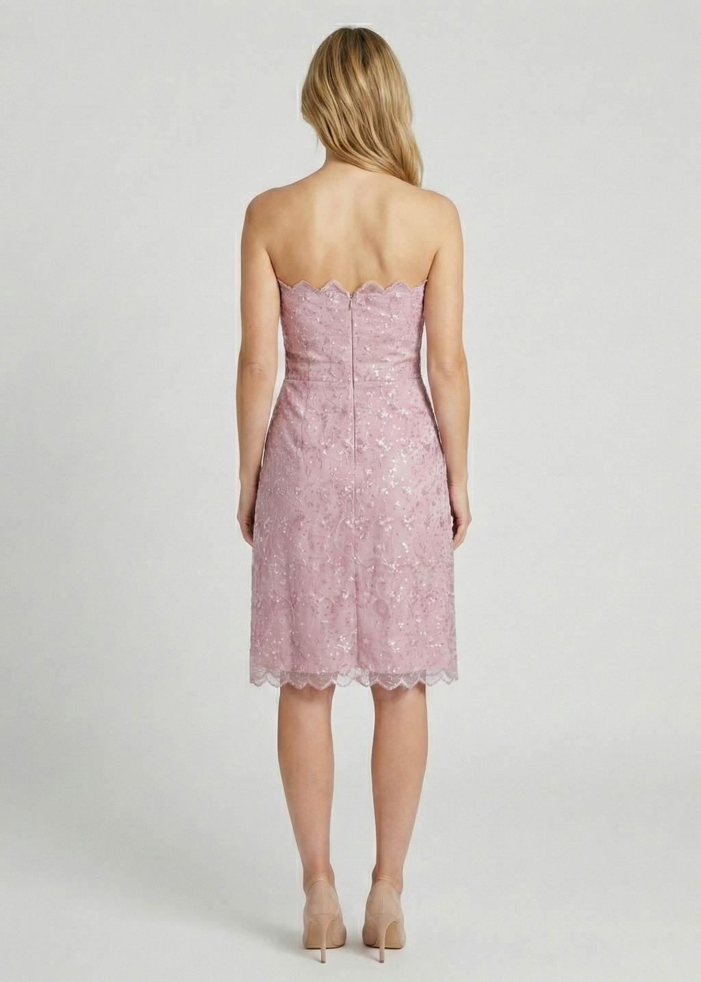 Pink Ebroidered Strapless Dress