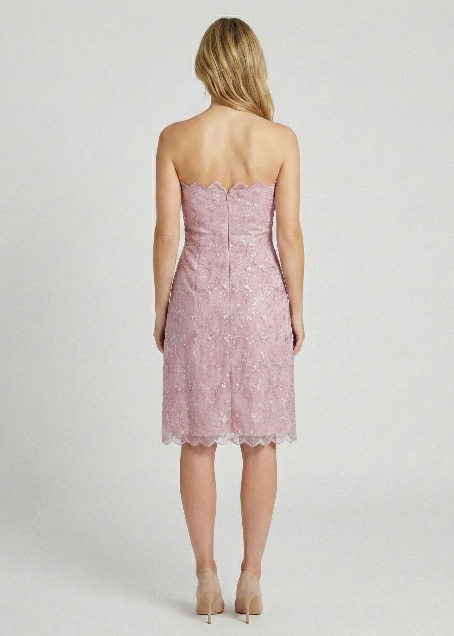 Pink Ebroidered Strapless Dress