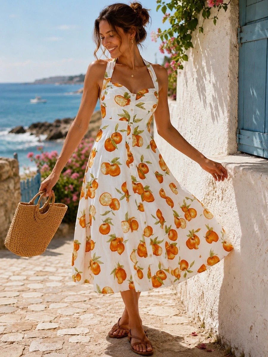Size M / Oranges Halterneck Midi Dress
