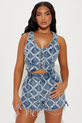 Denim Diamond Waistcoat and Shorts Set
