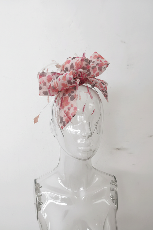 Peach and Grey Bow Fascinator Hairband
