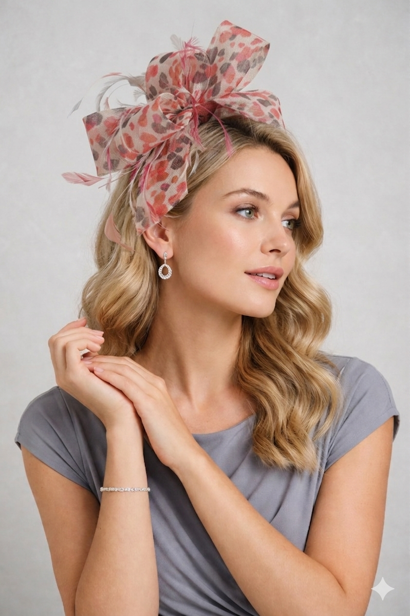 Peach and Grey Bow Fascinator Hairband