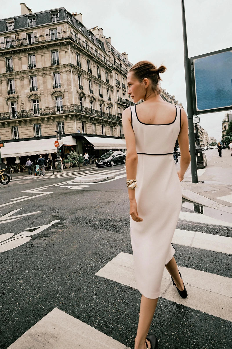 Contrast Trim Midi Dress