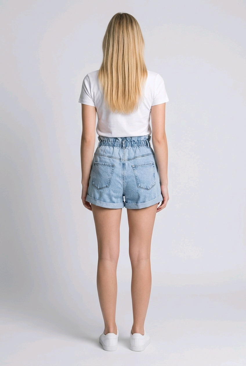 High Waist Ruffled Denim Shorts