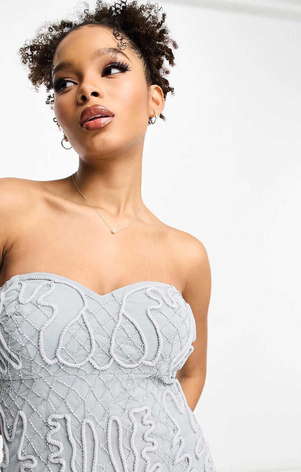 Bandeau Cornelli Sequin Midi Dress In Pale Blue