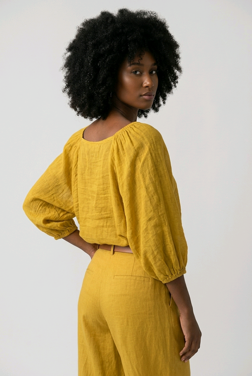 One Size / Mustard Linen Front Tie Top