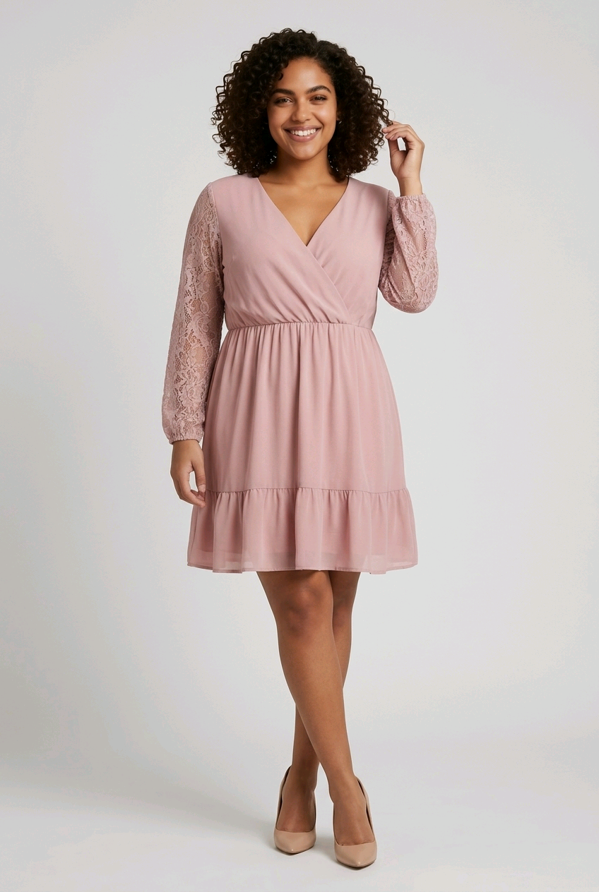 Size 16-XXL / Crinkle Chiffon Wrap Mini Dress
