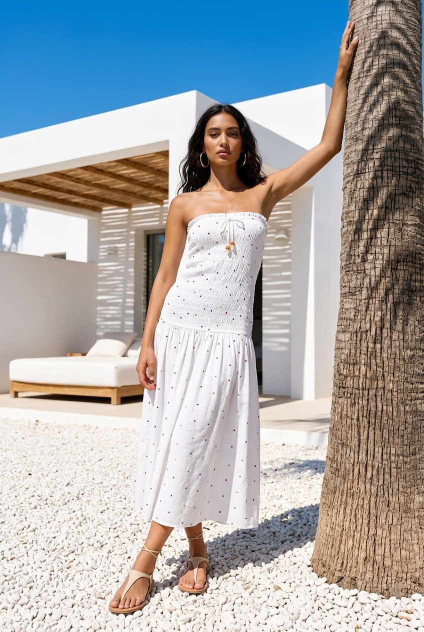Size M / Pompom Smock Maxi Dress