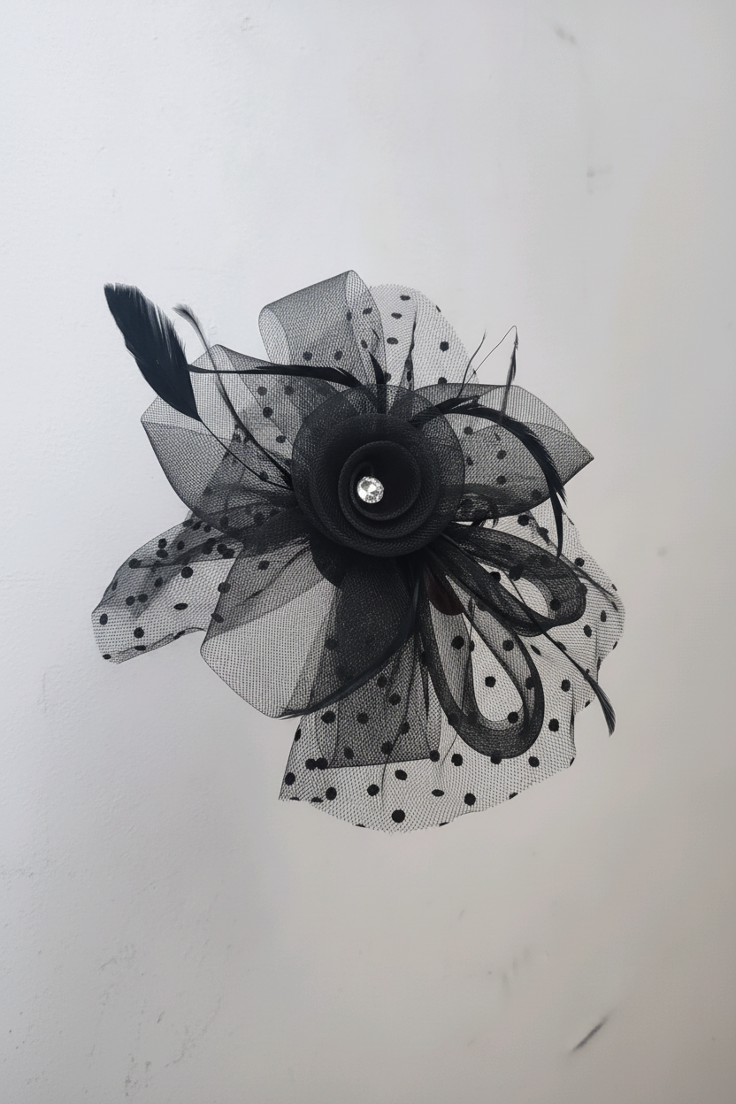 Black Polkadot and Pearl Fascinator Clip