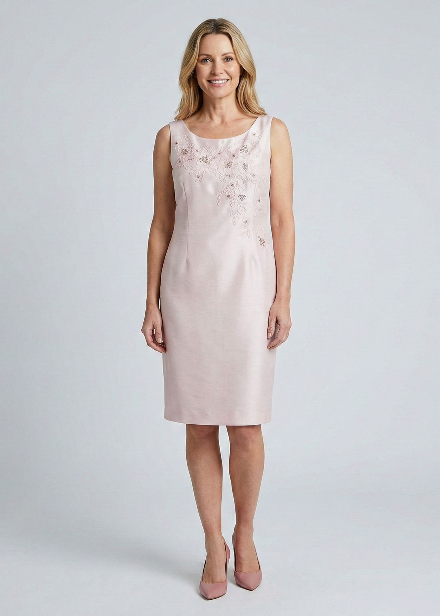 Pastel Pink Mother of the Bride Sleeveless Sheath Dress