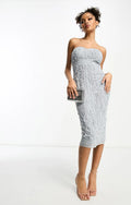 Bandeau Cornelli Sequin Midi Dress In Pale Blue
