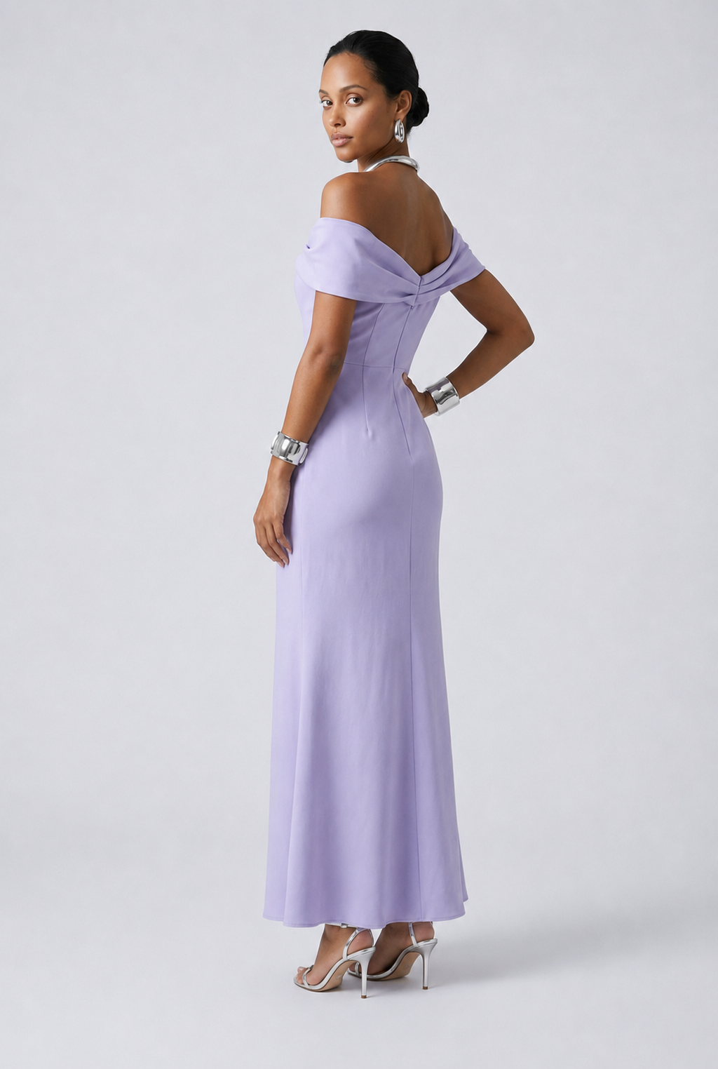 Lilac Bardot Drape Wrap Maxi Dress