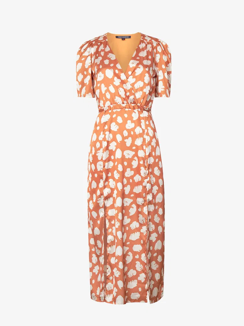Satin Front Split Midi Dress