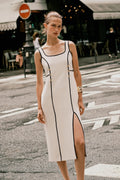 Contrast Trim Midi Dress