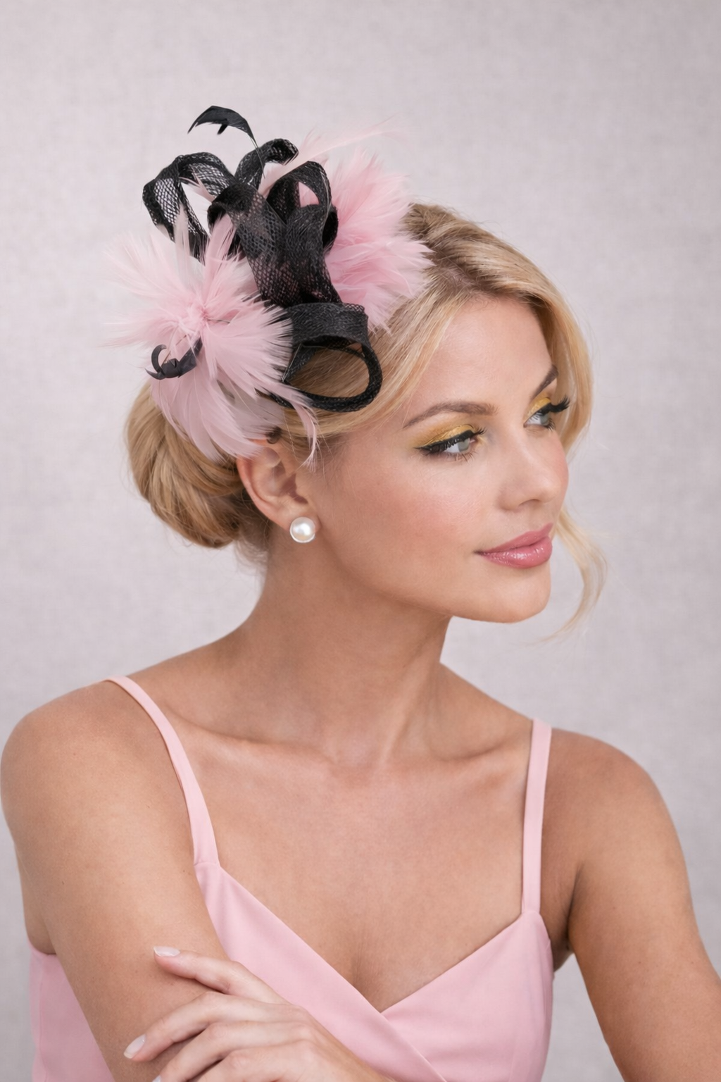 Pink and Black Feather Facinator Clip