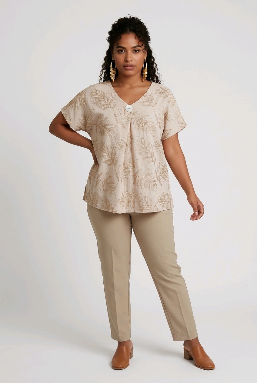 Tropical Leaf Top in Beige
