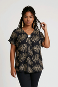 Tropical Leaf Top in Black