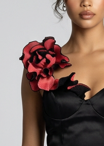 Satin Bustier Mini Dress with Floral Ruffle