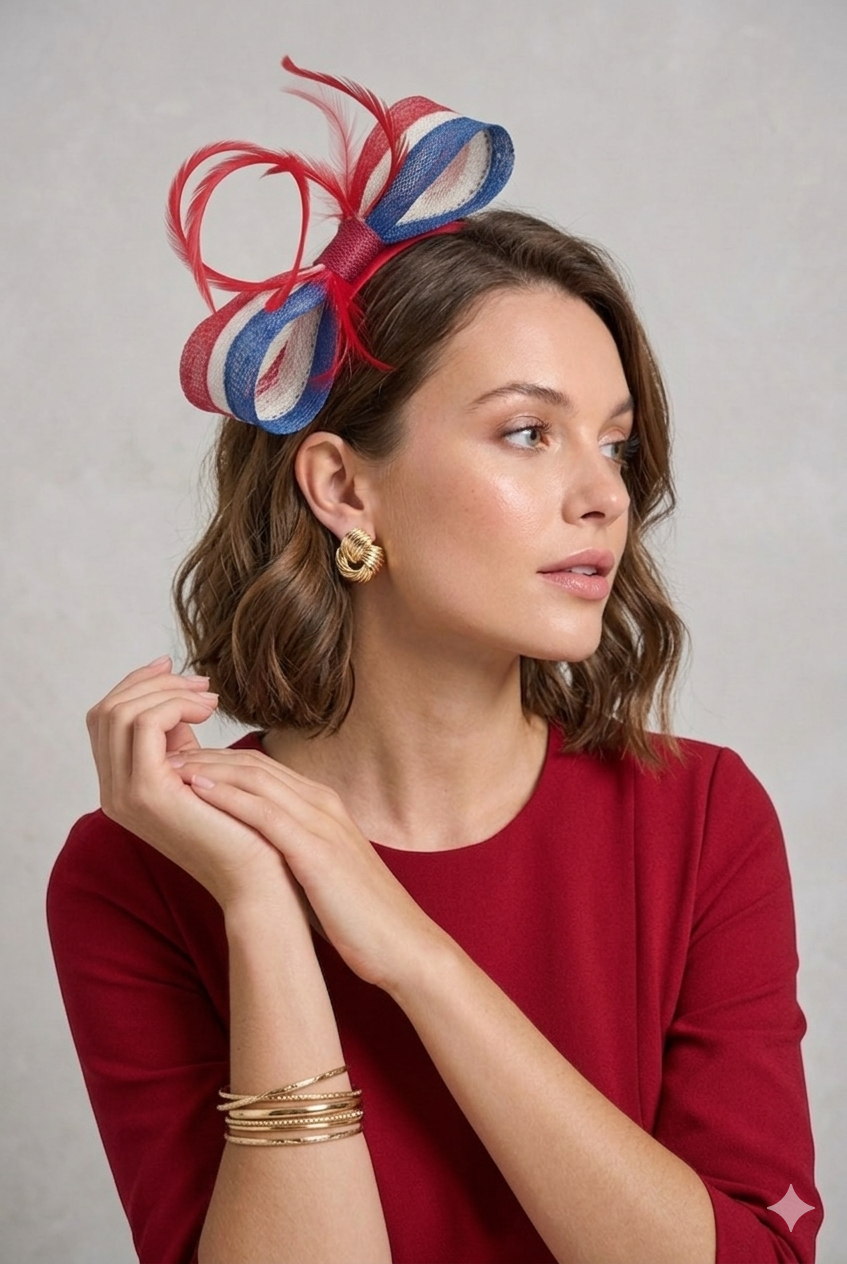 Red and Blue Feather Fascinator hairband