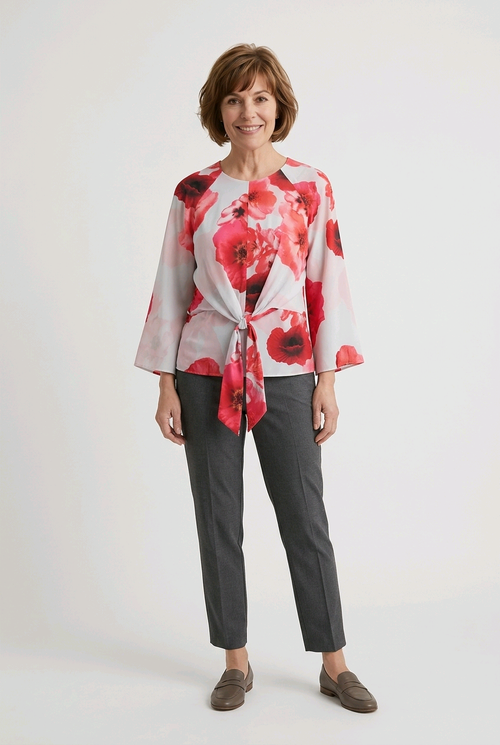 Size 10-M / Chiffon Poppy Print Blouse