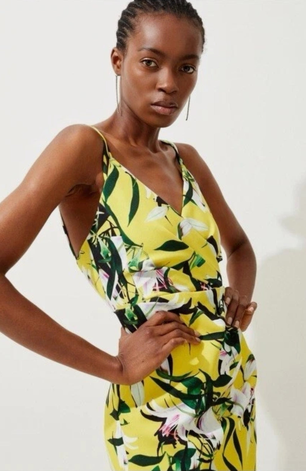 Yellow Lily Print Midi Dress