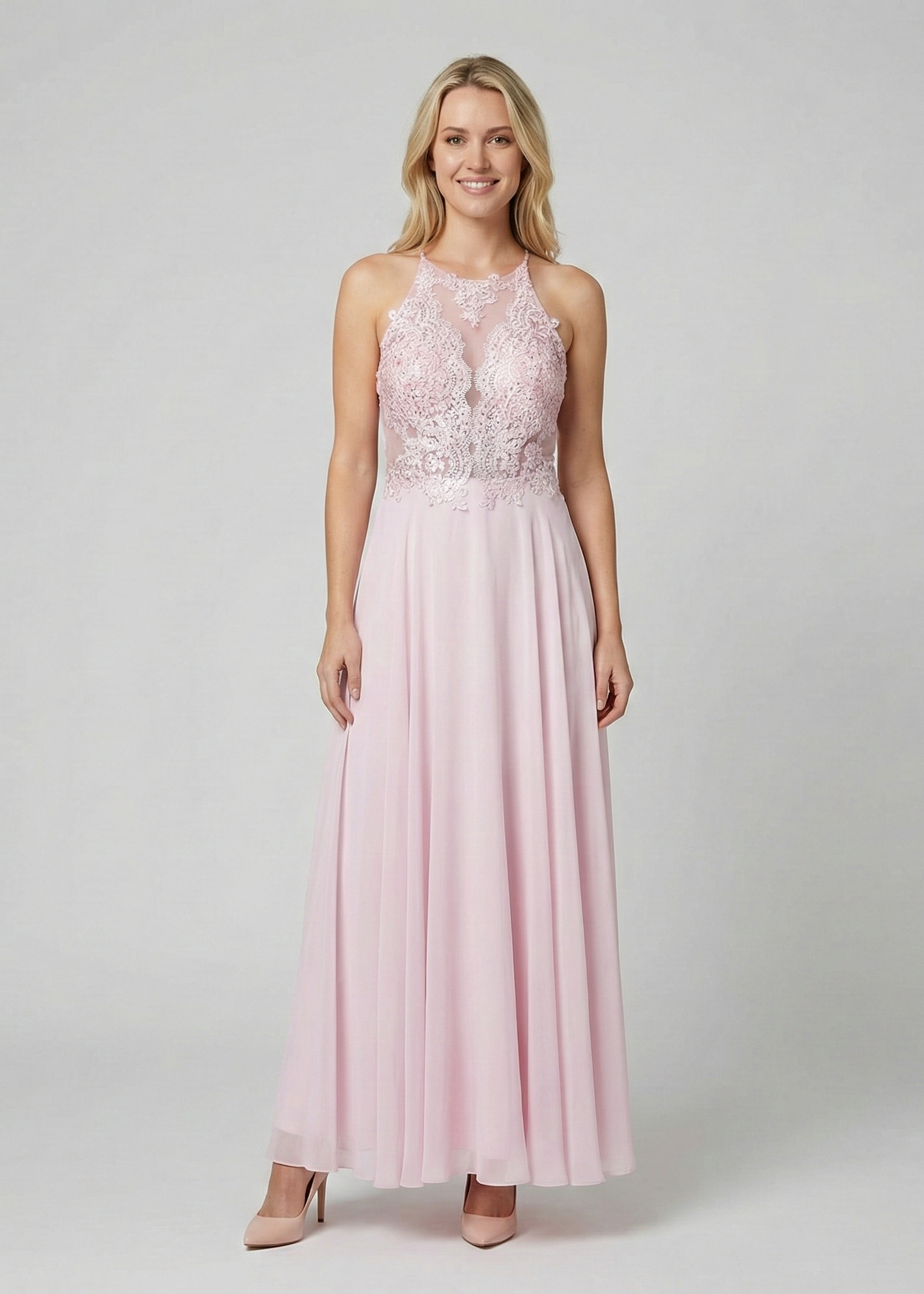 Pink Lace Backless Gown