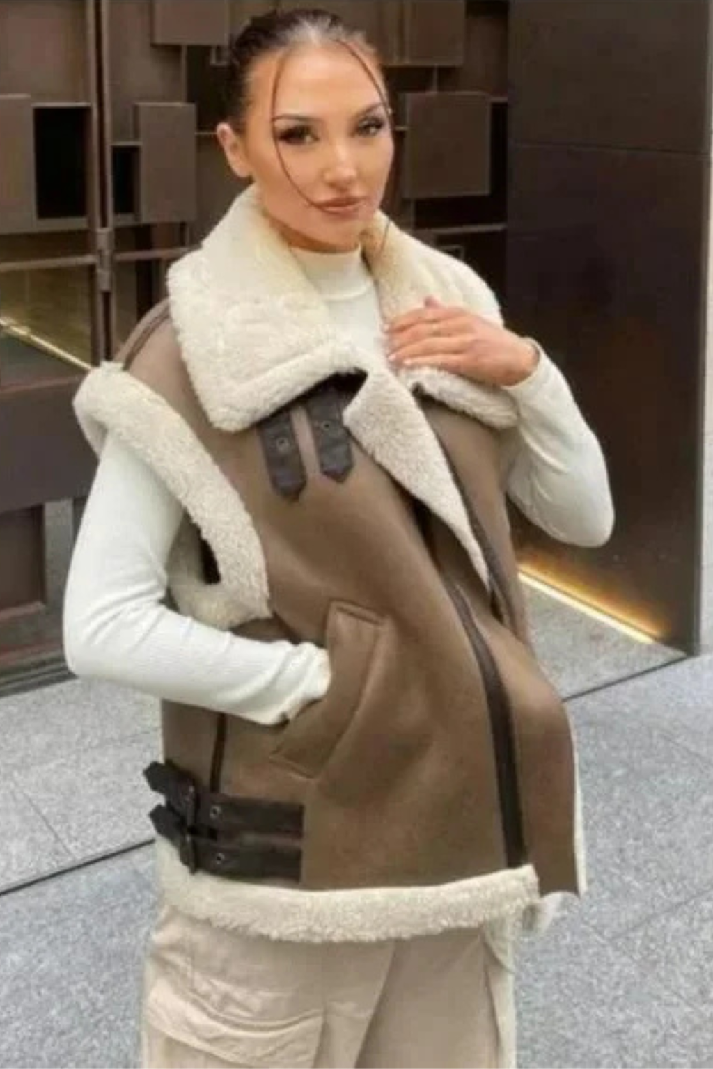 Brown and Ecru Shearling Gilet