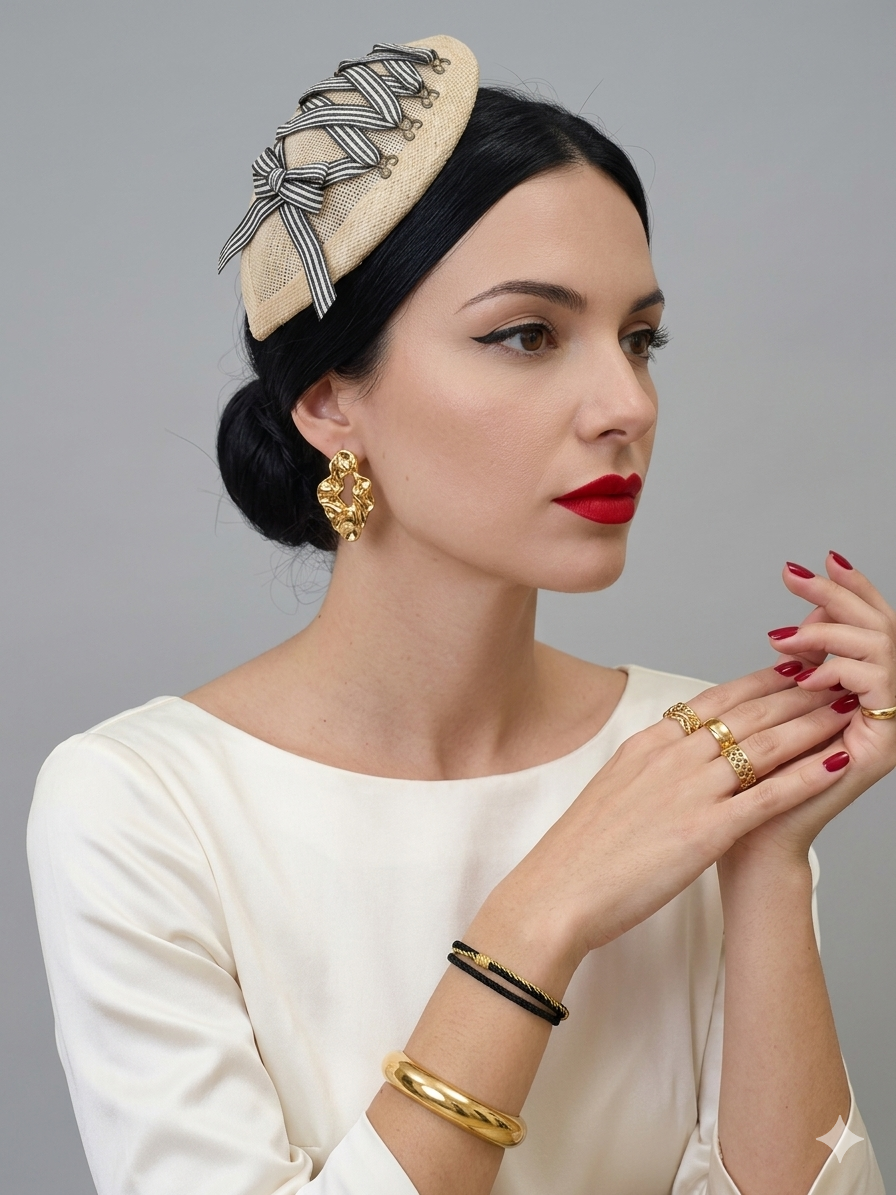 Fascinator Clip with Corseted Striped Ribbon