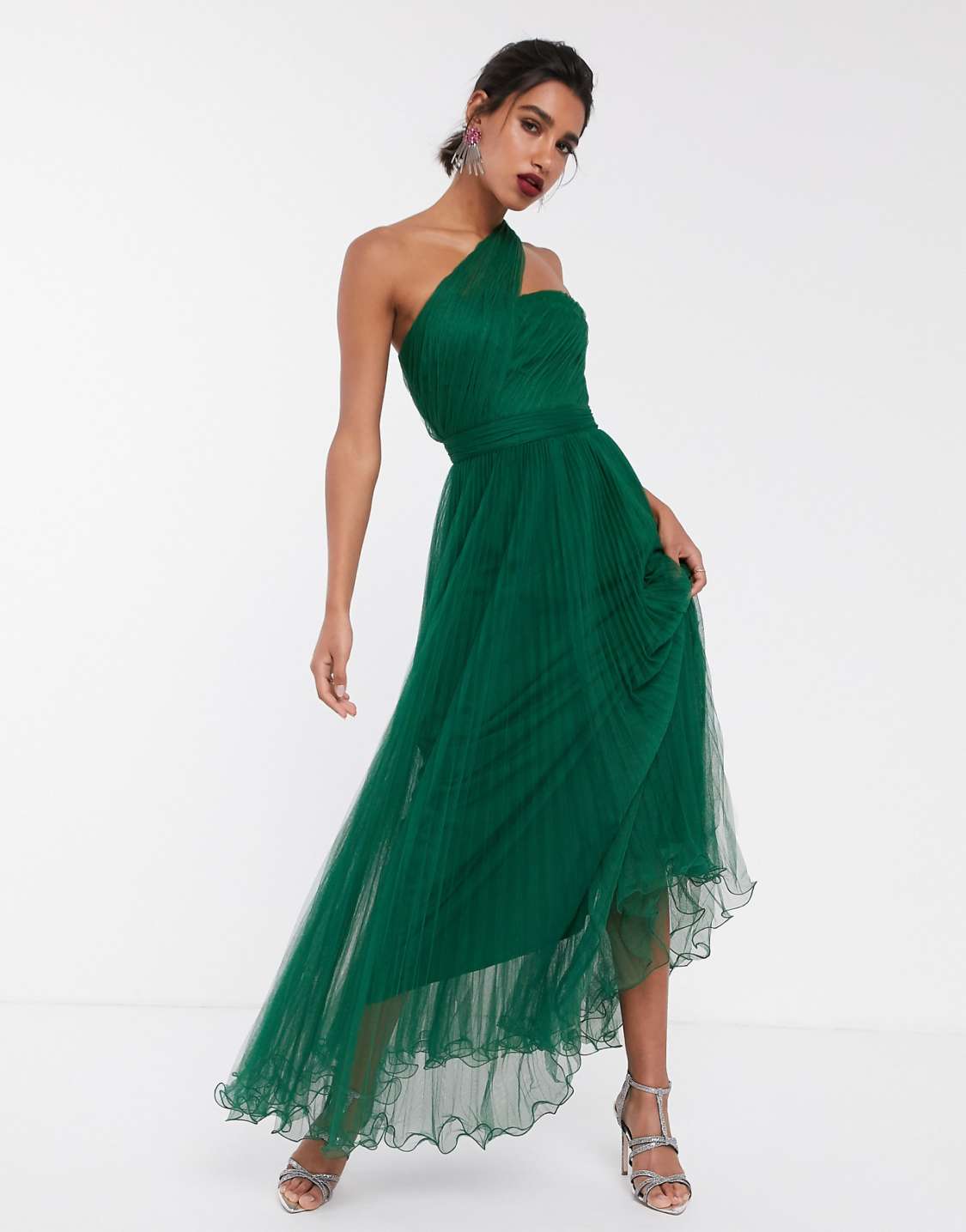 One Shoulder Tulle Maxi Dress