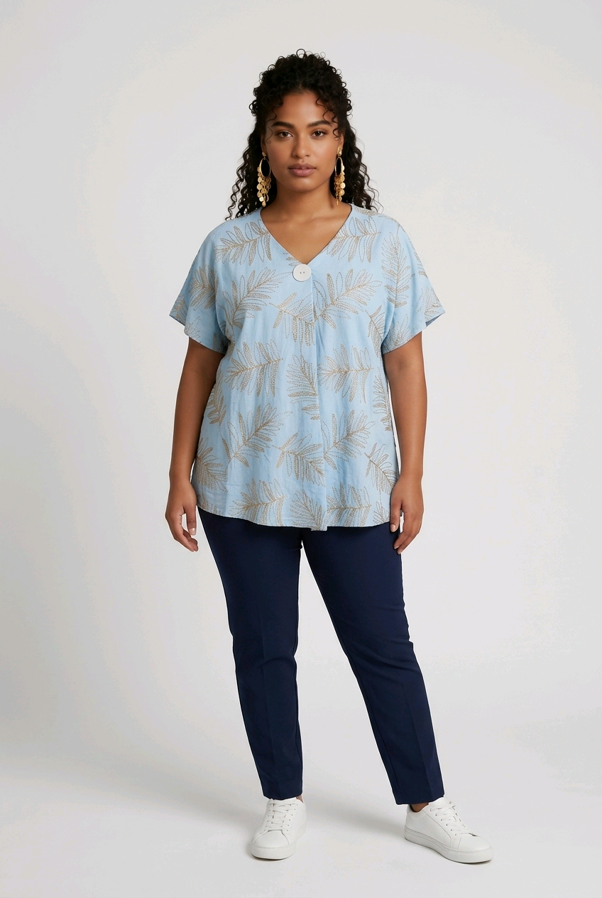 Tropical Leaf Top in Blue