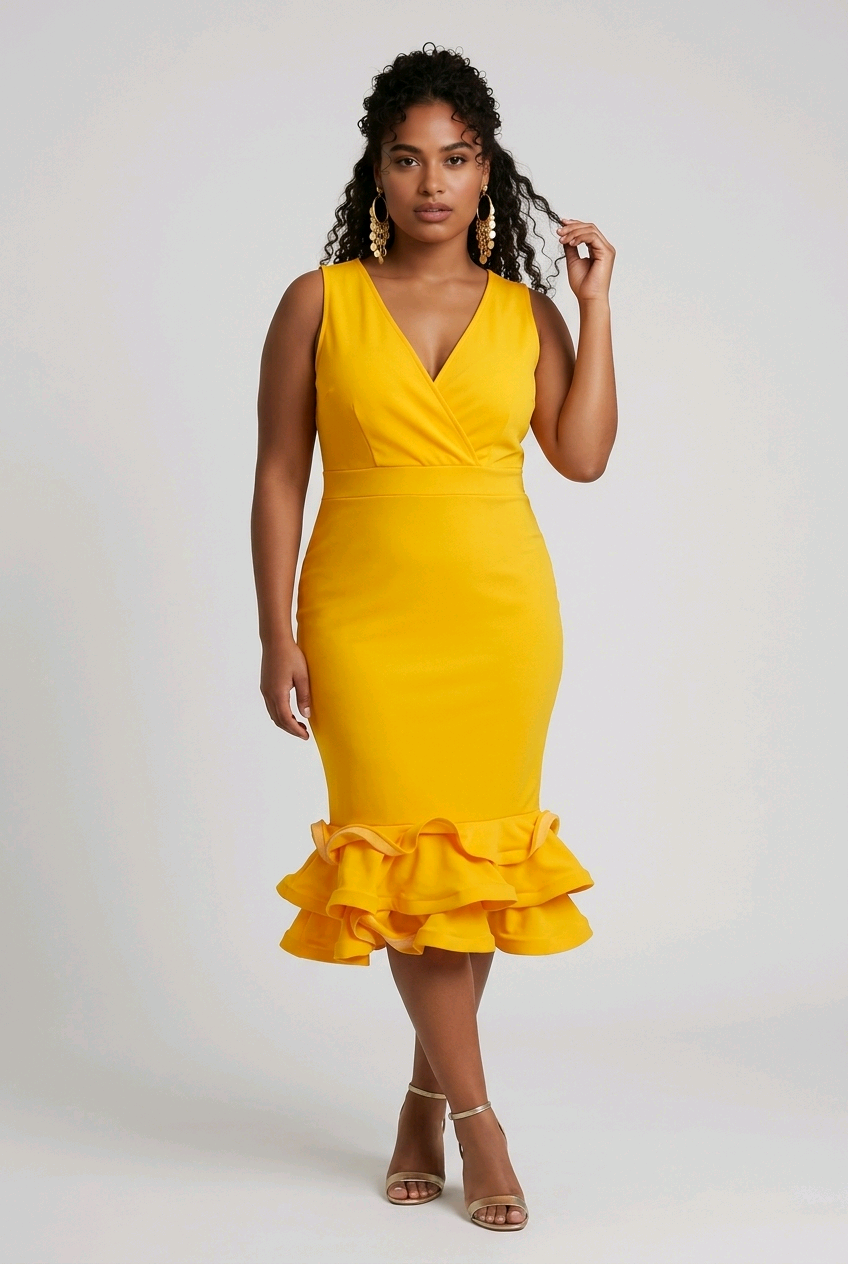 Yellow Ruffle Midi Dress