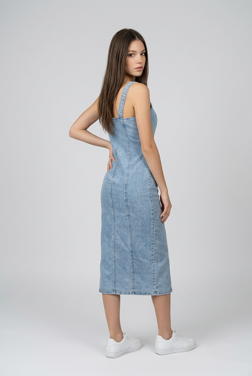 Faded Denim Midi Dress