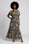 Floral Off-the-shoulder Maxi Dress - Black