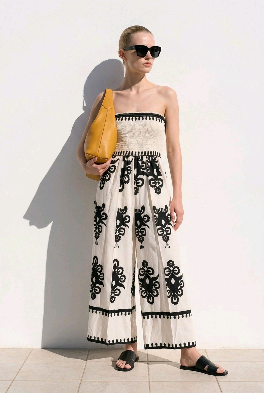 Strapless Shirred Waits Jumpsuit