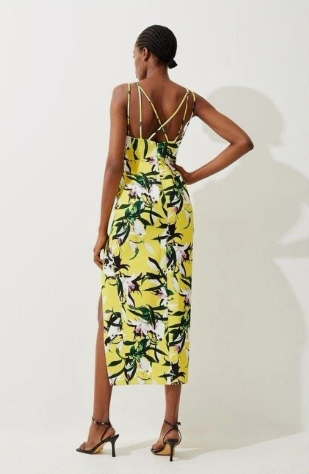 Yellow Lily Print Midi Dress