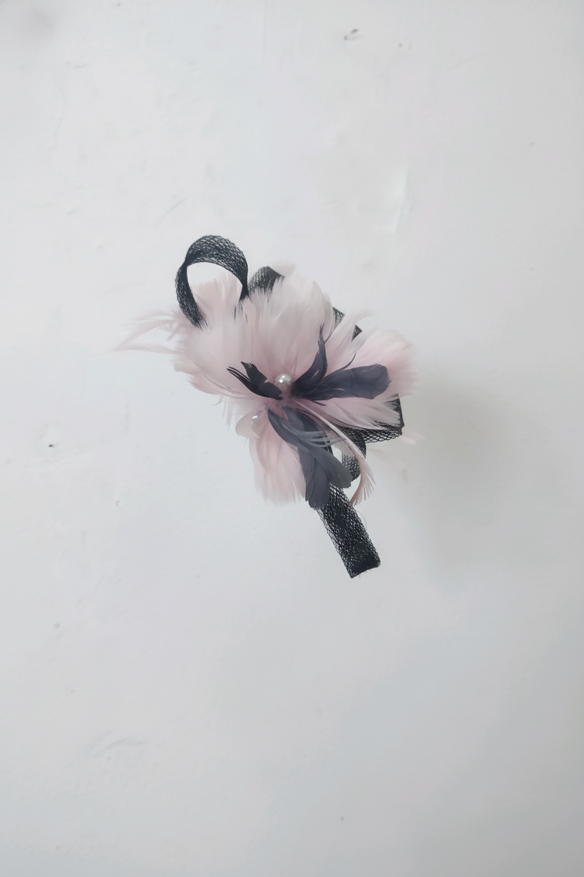 Pink and Black Feather Facinator Clip