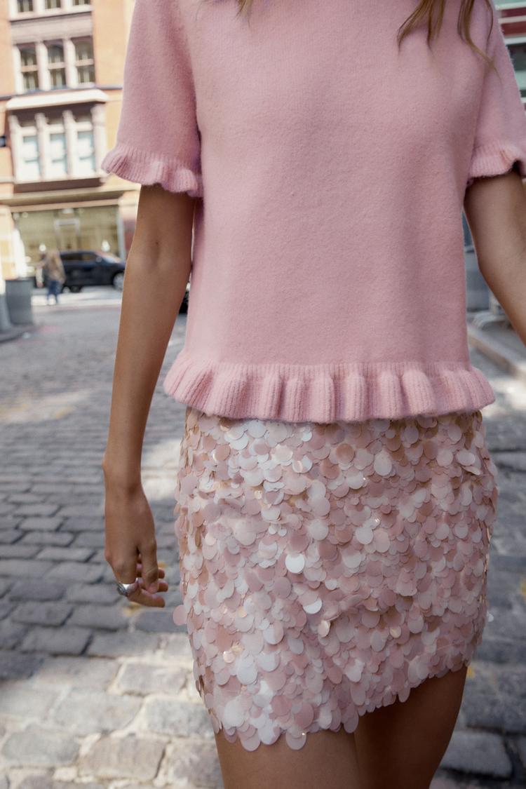 Dusty Pink Sequin Mini Skirt