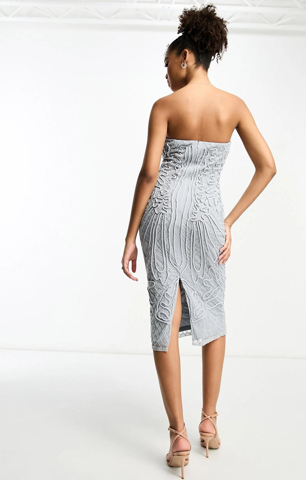 Bandeau Cornelli Sequin Midi Dress In Pale Blue