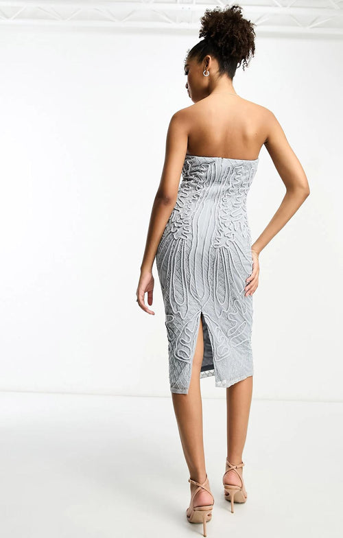 Bandeau Cornelli Sequin Midi Dress In Pale Blue