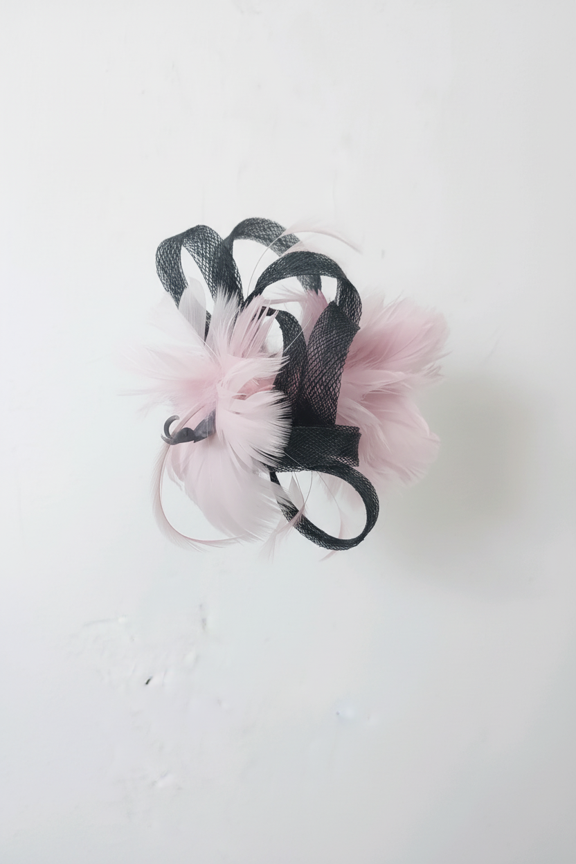 Pink and Black Feather Facinator Clip