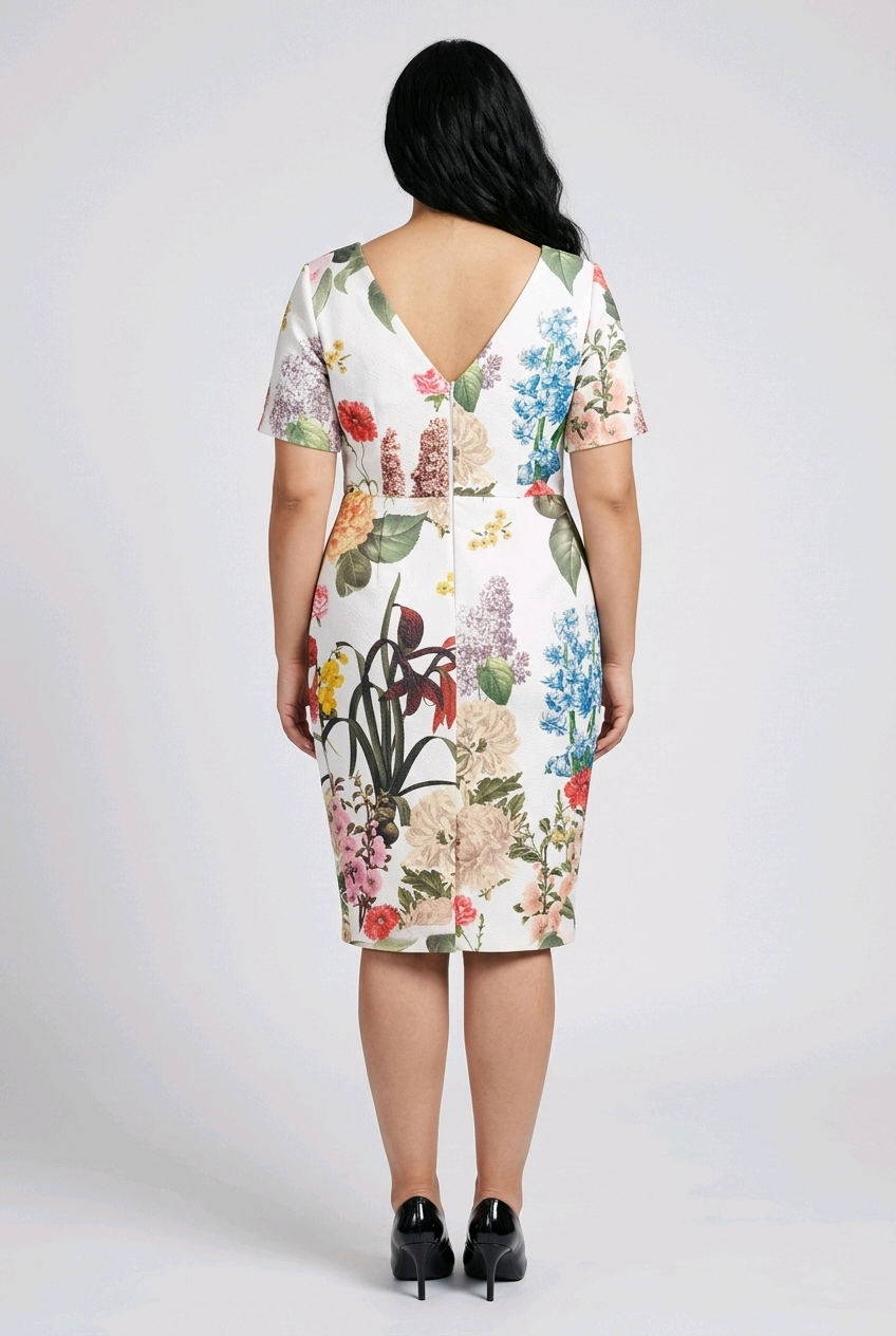 Botanical Print Quilted Cocktail Dress