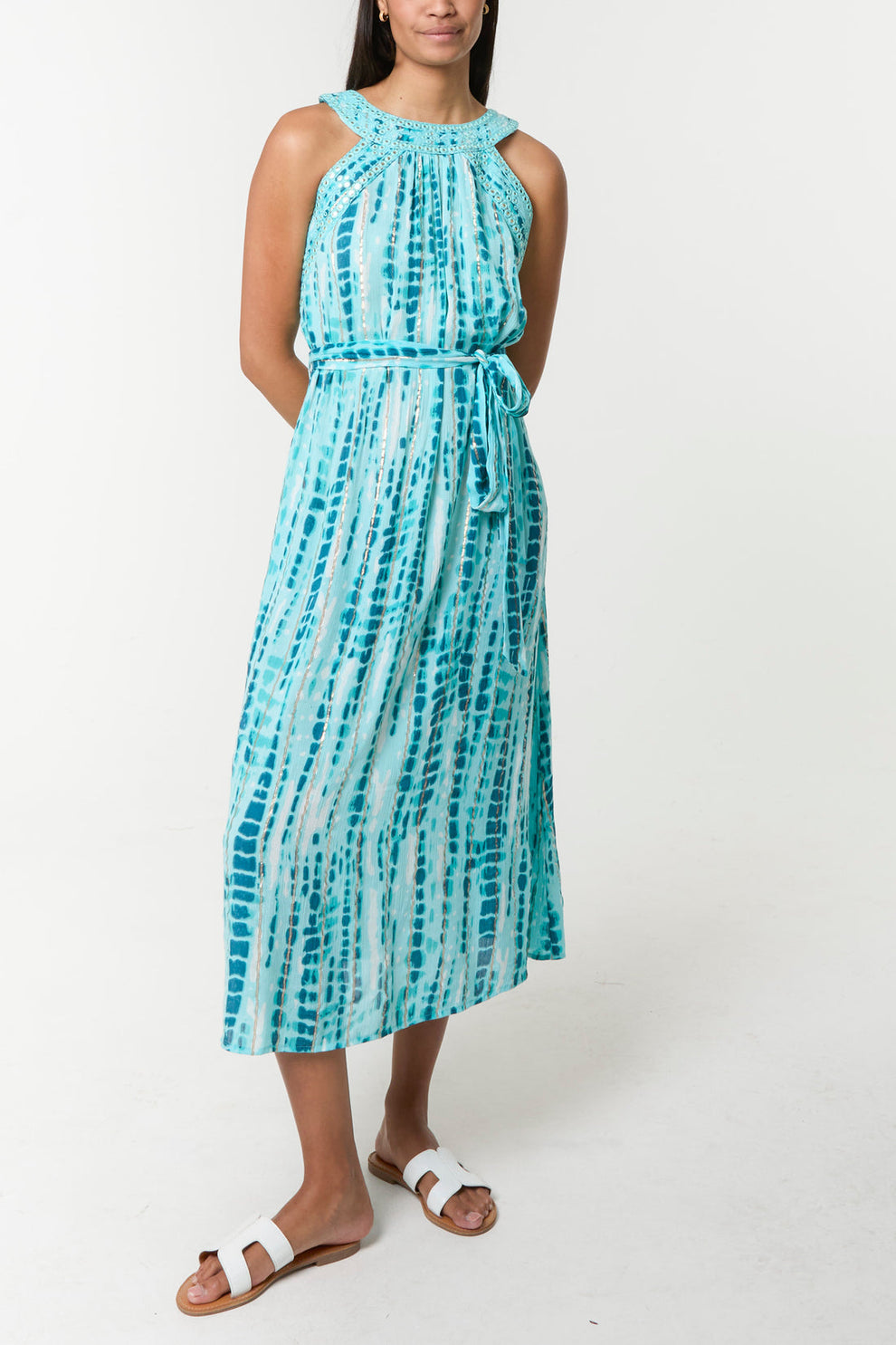 Tye Dye Halter neck Midi Dress - Aqua