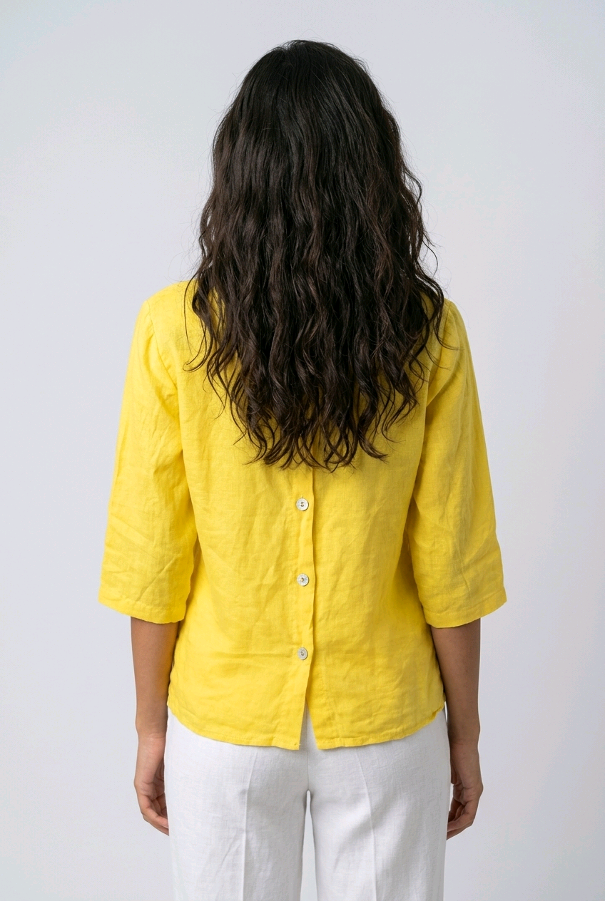 Linen Lemon Button Back Top