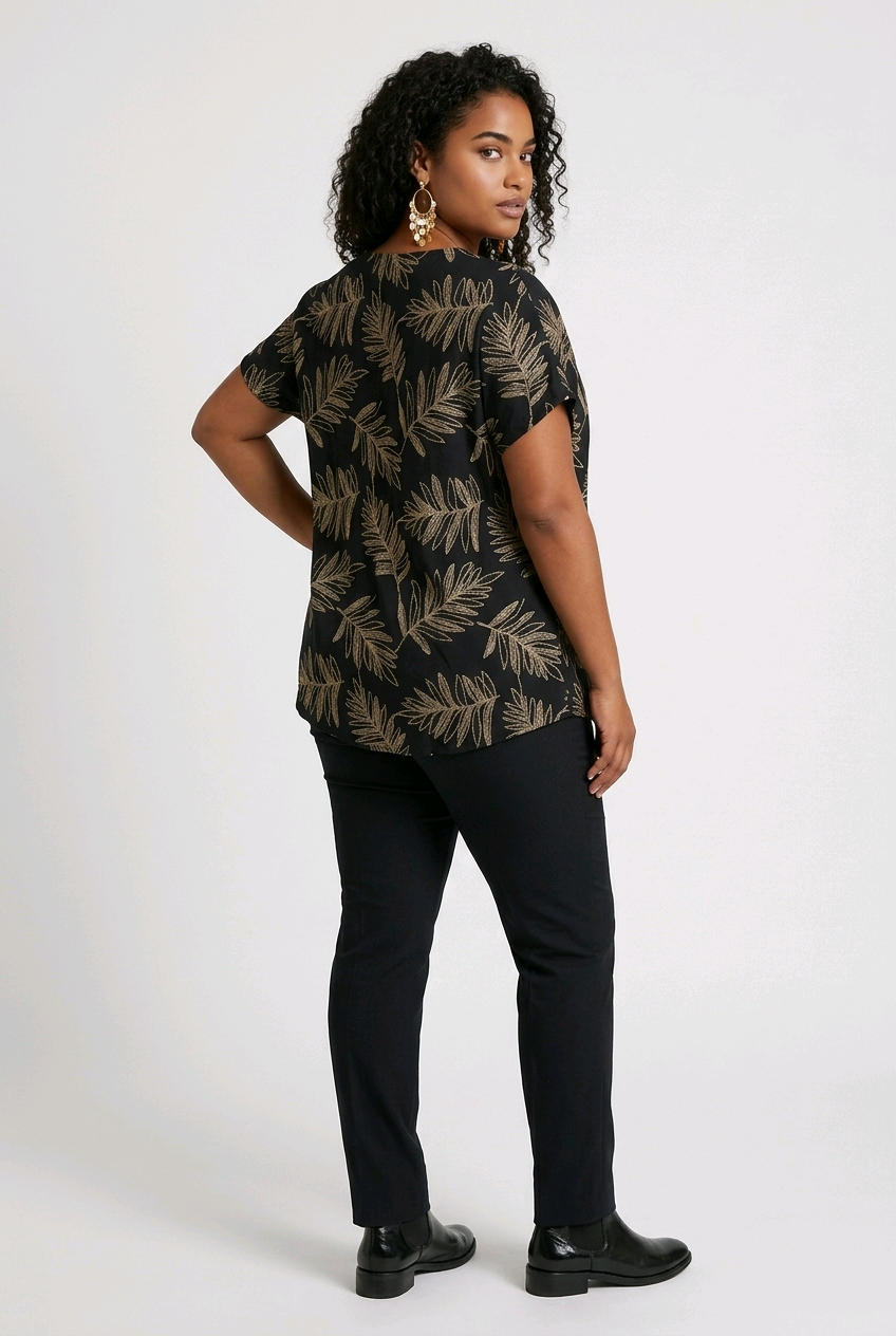Tropical Leaf Top in Black