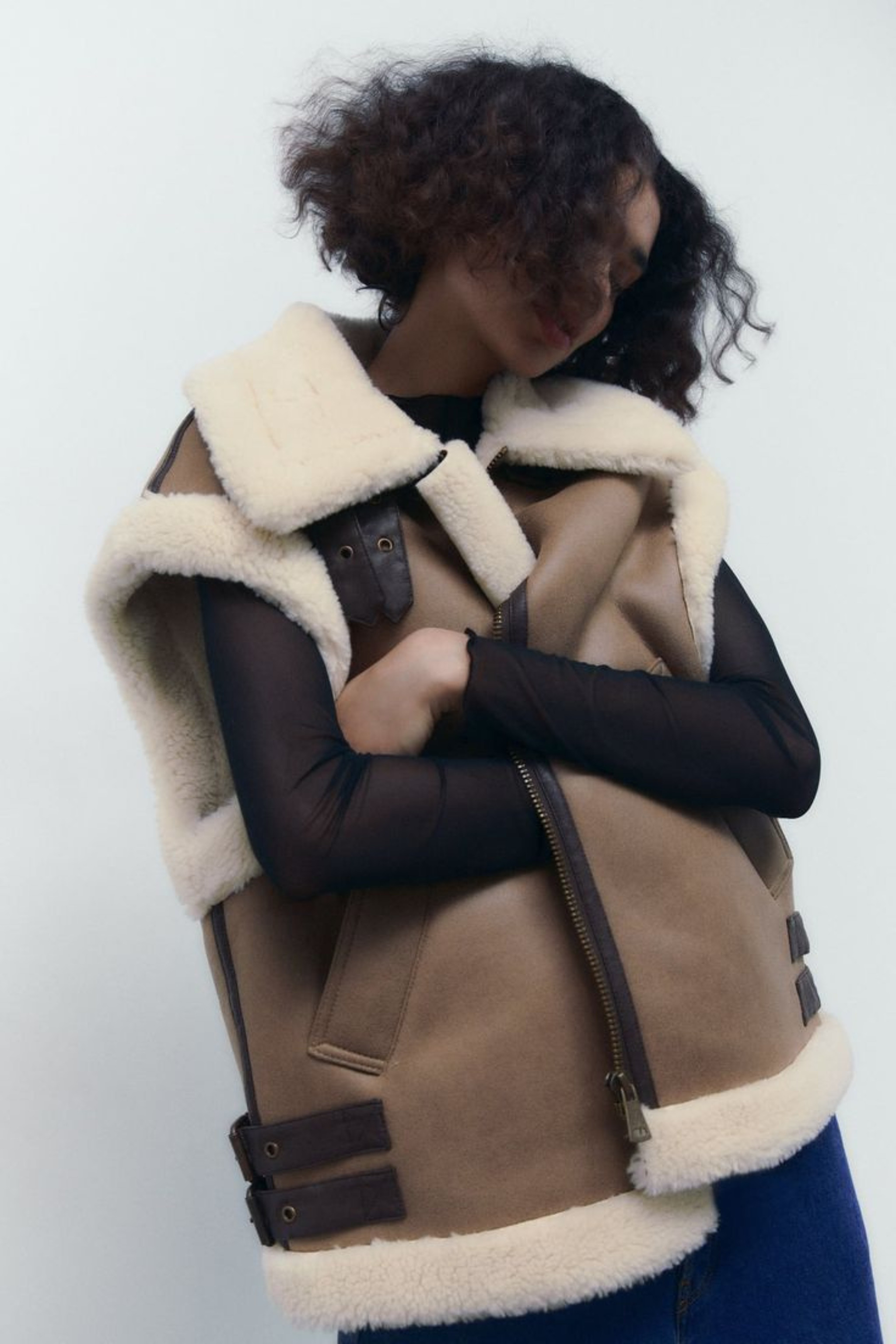 Brown and Ecru Shearling Gilet